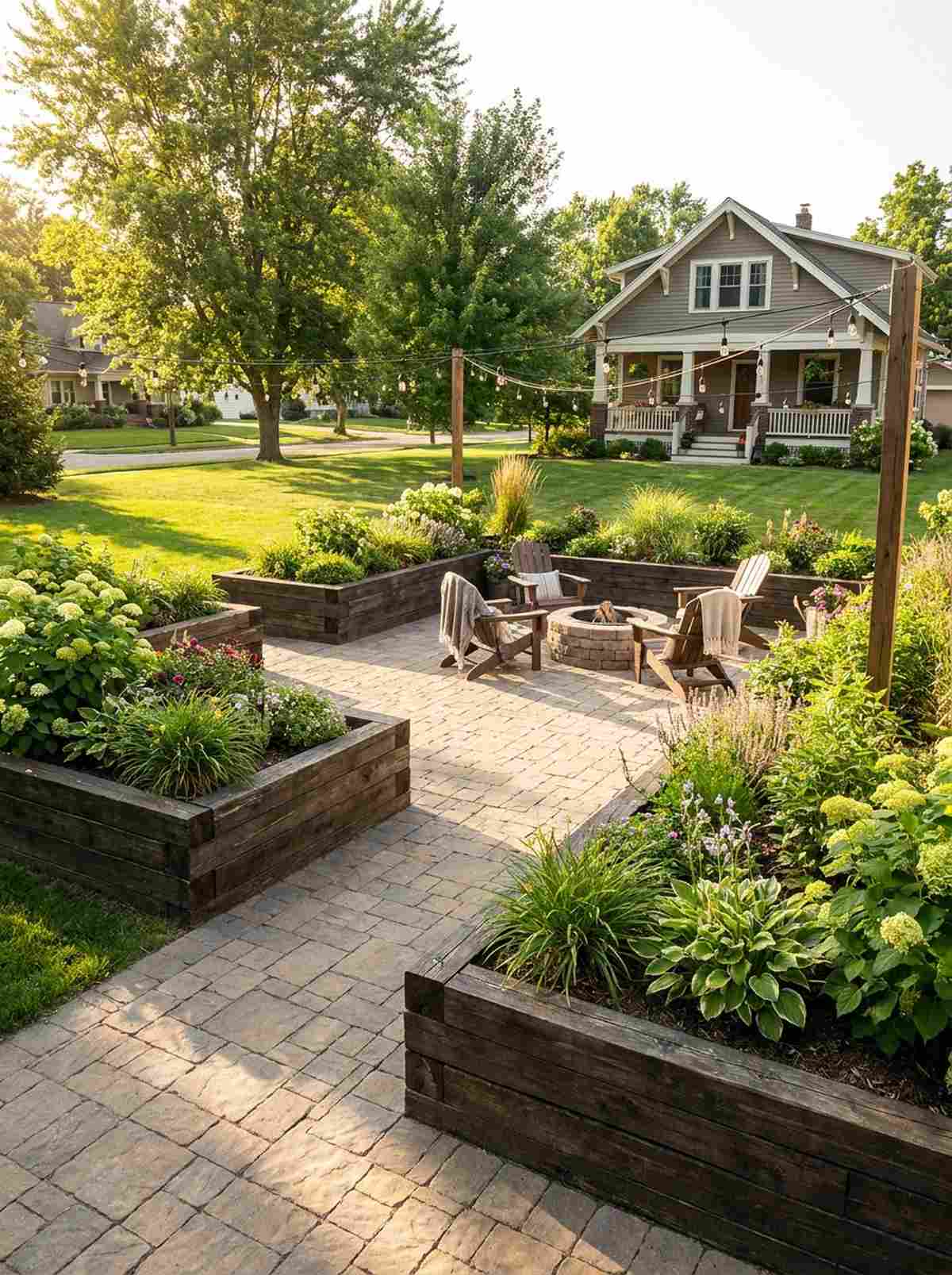 raised bed perimeter with paver center