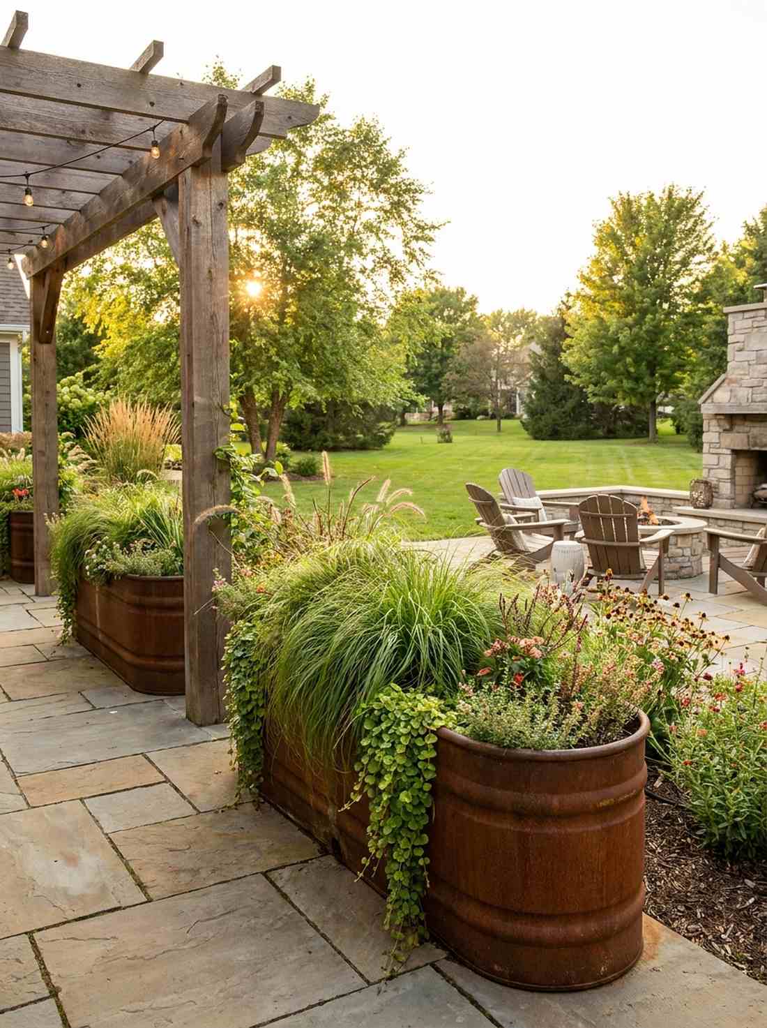rusted metal planters
