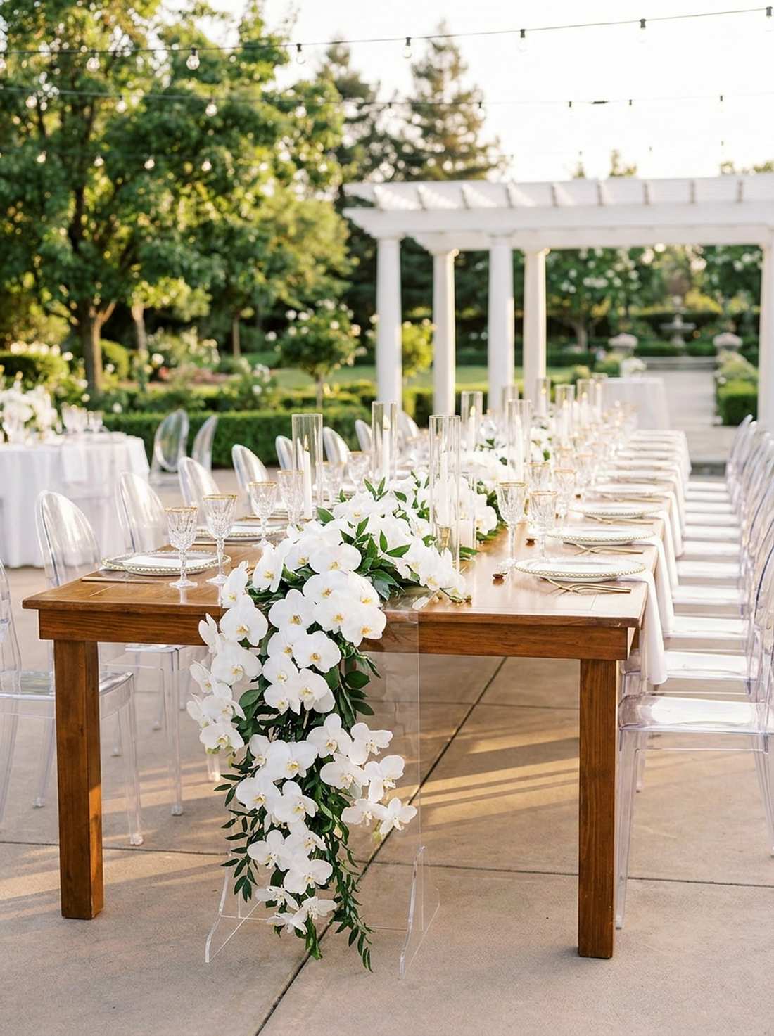white orchid table runners