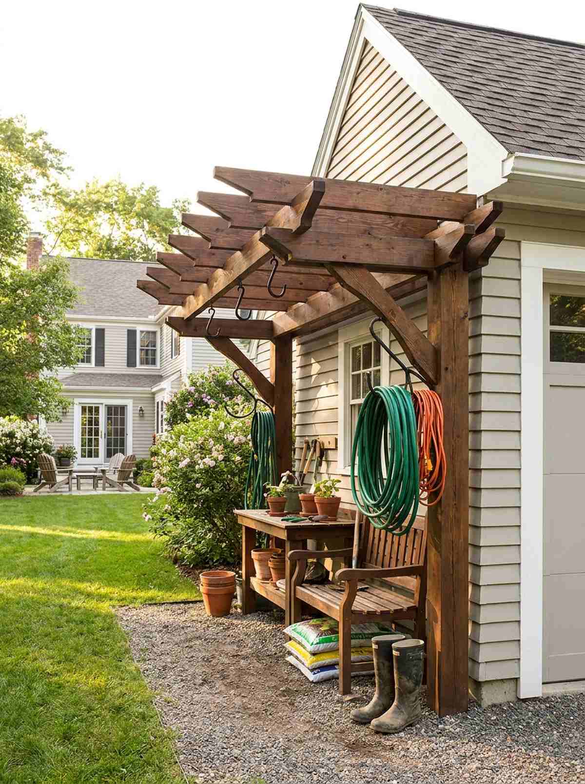 garage door attached pergola