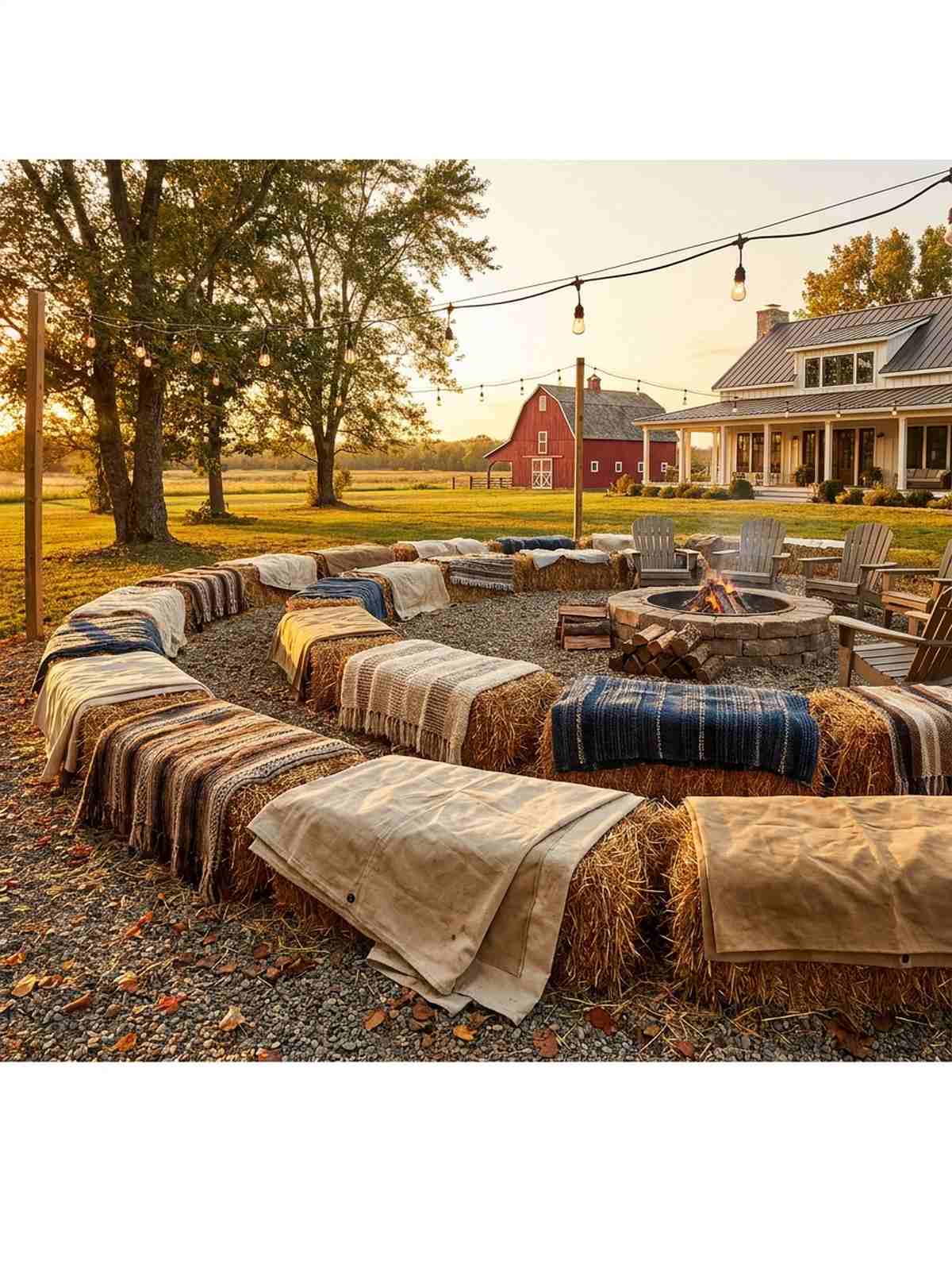 hay bale benches with textile covers