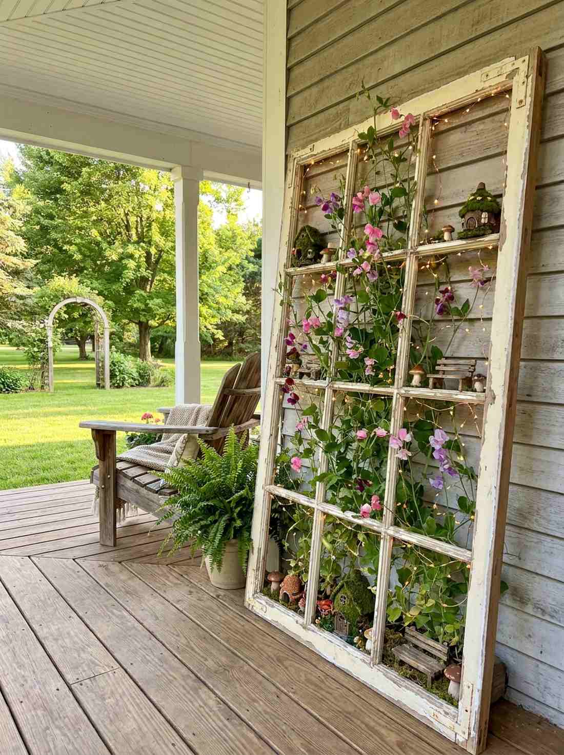 salvaged window frame trellis