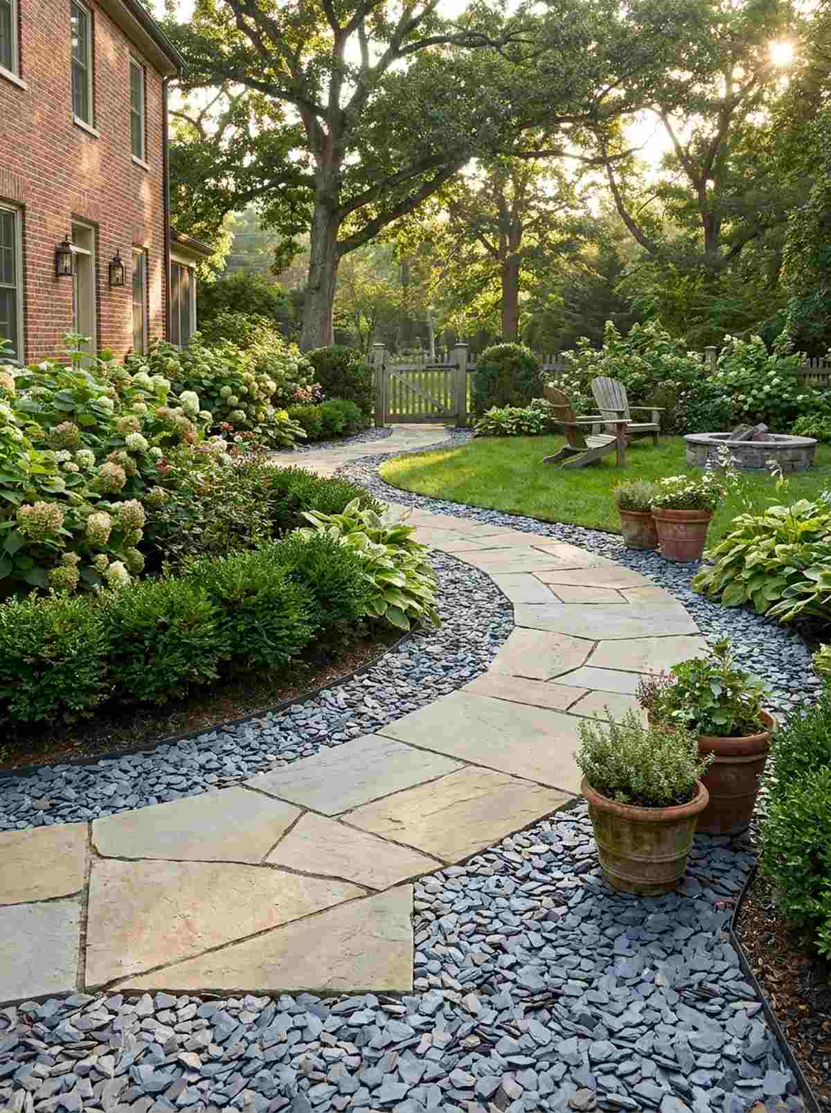 slate chippings with yorkstone flags