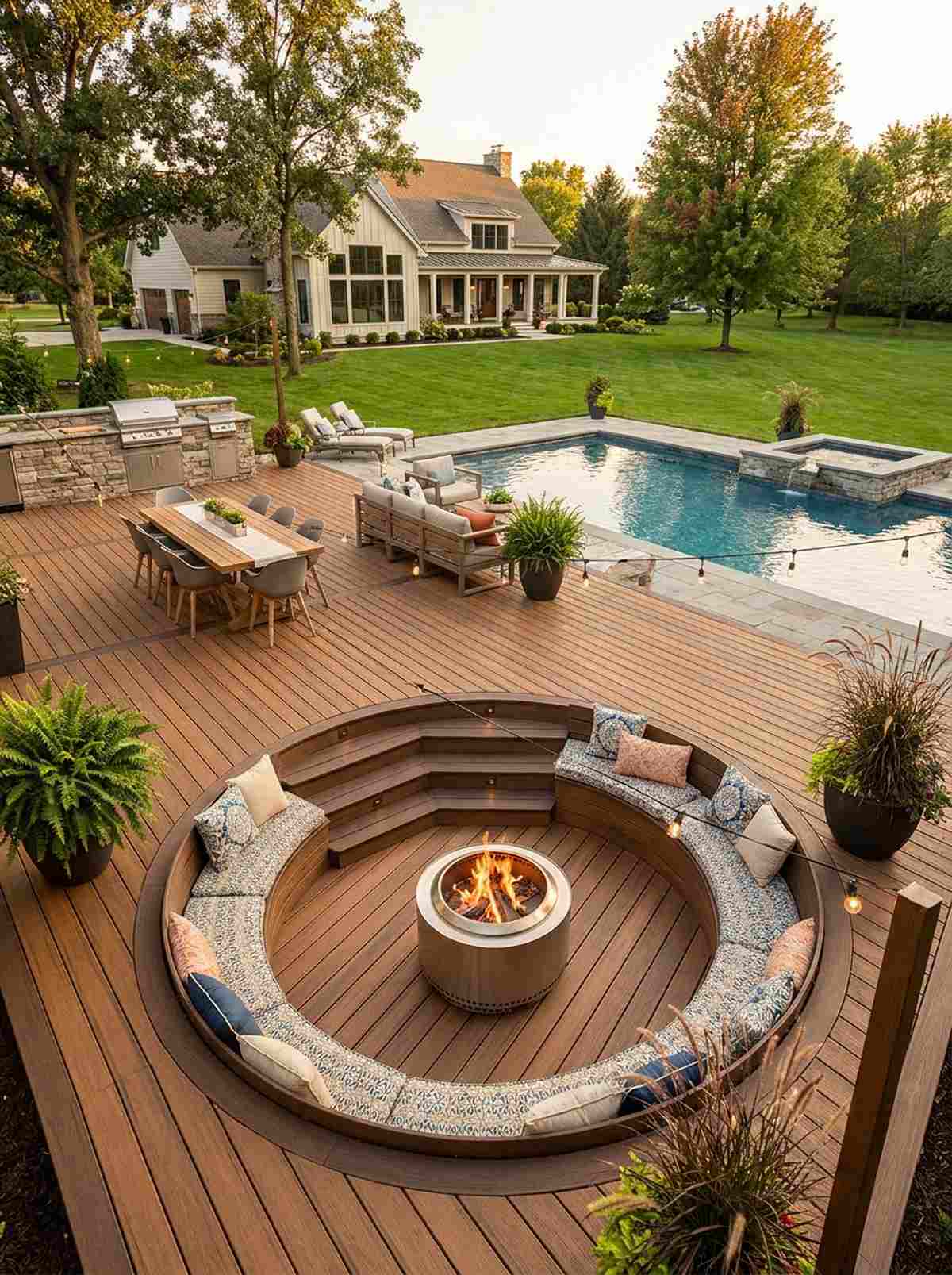 two tier deck with sunken conversation pit