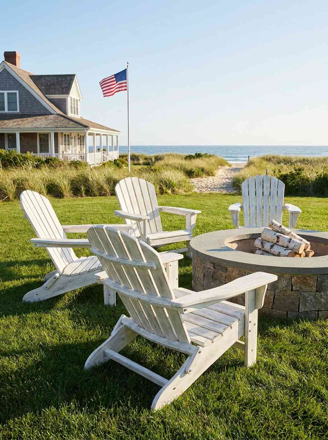 adirondack chairs in weathered white