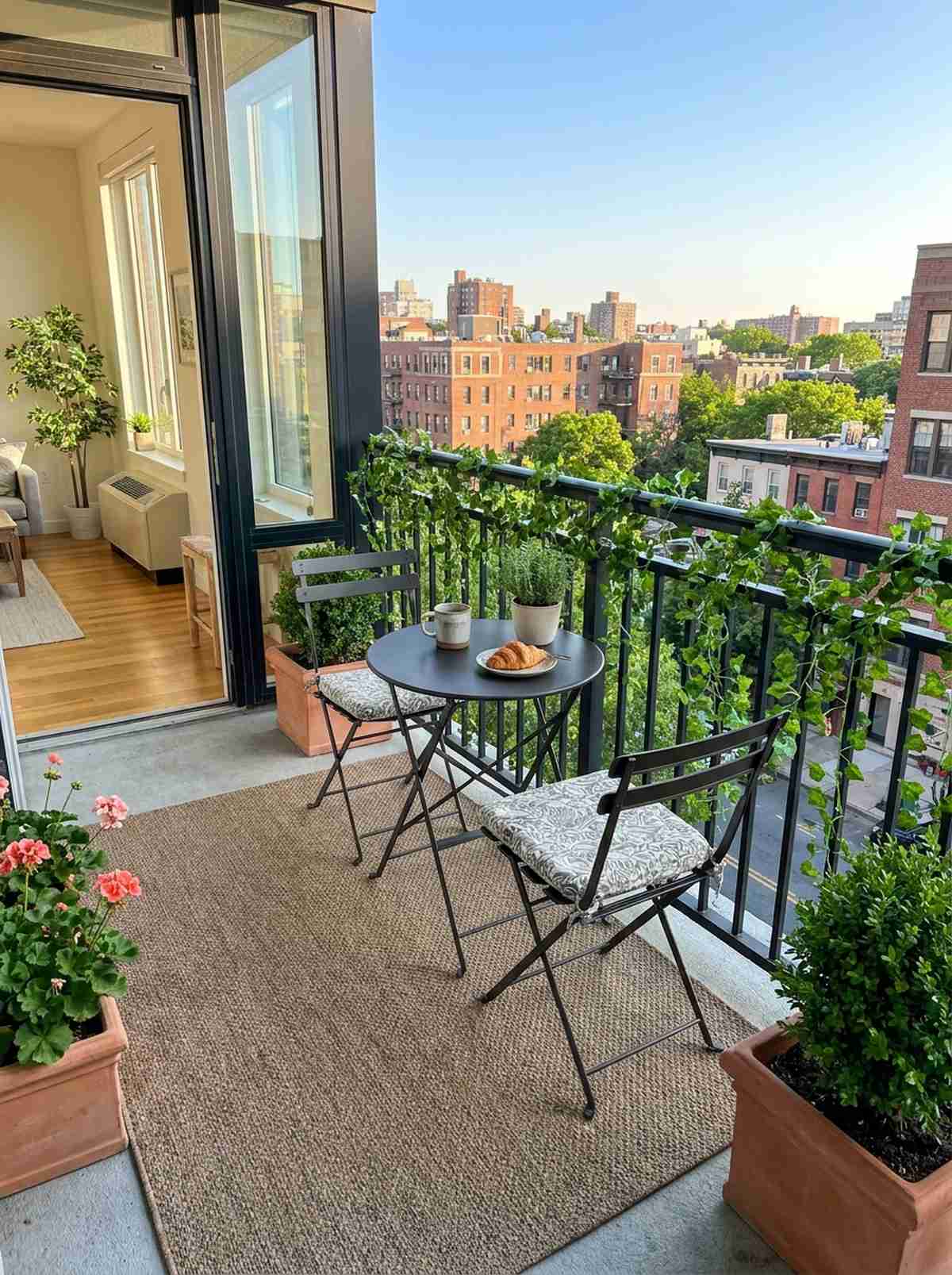 bistro set against railings