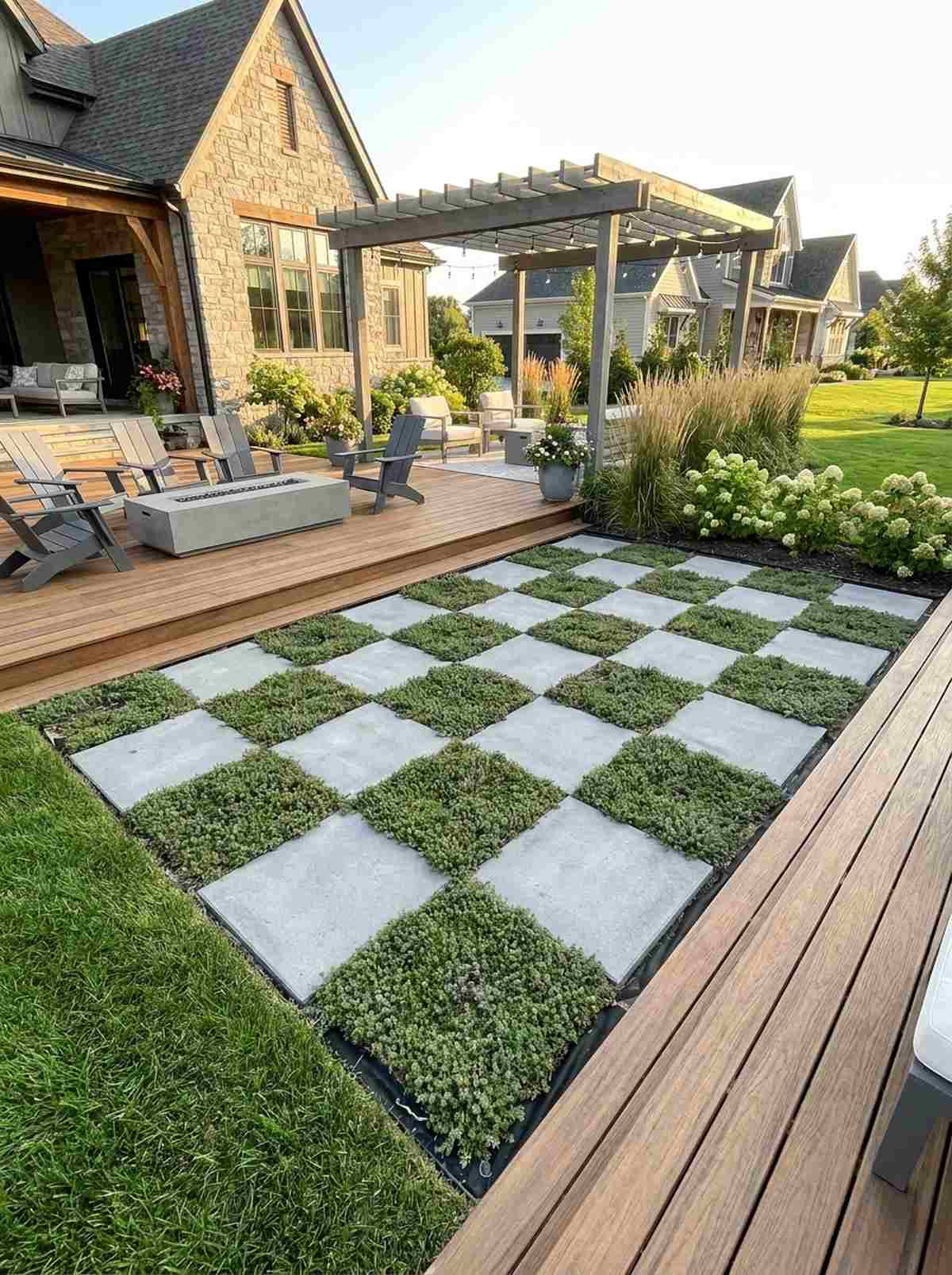 checkerboard grid with alternating plant squares