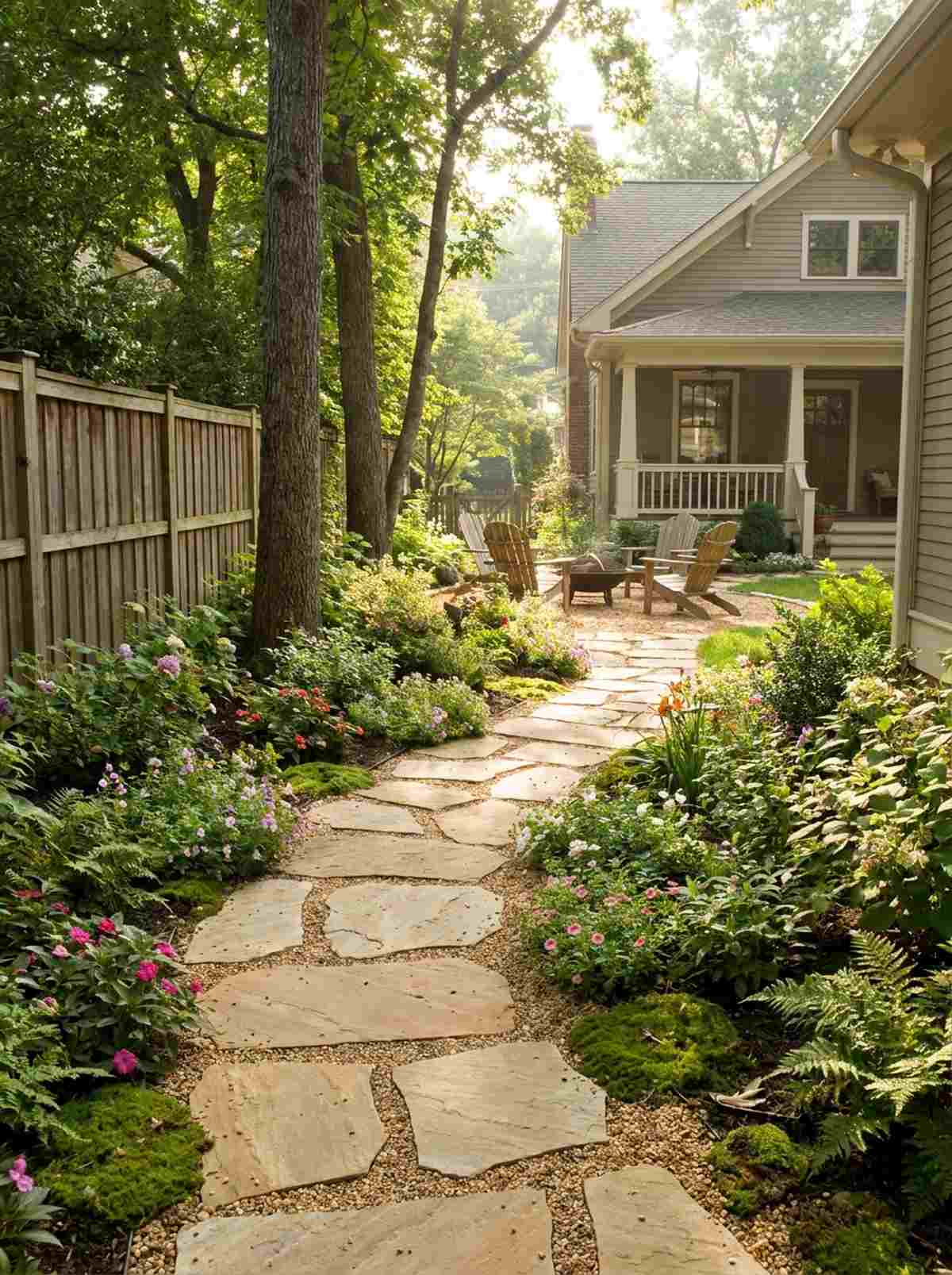 flagstone with tan pea gravel