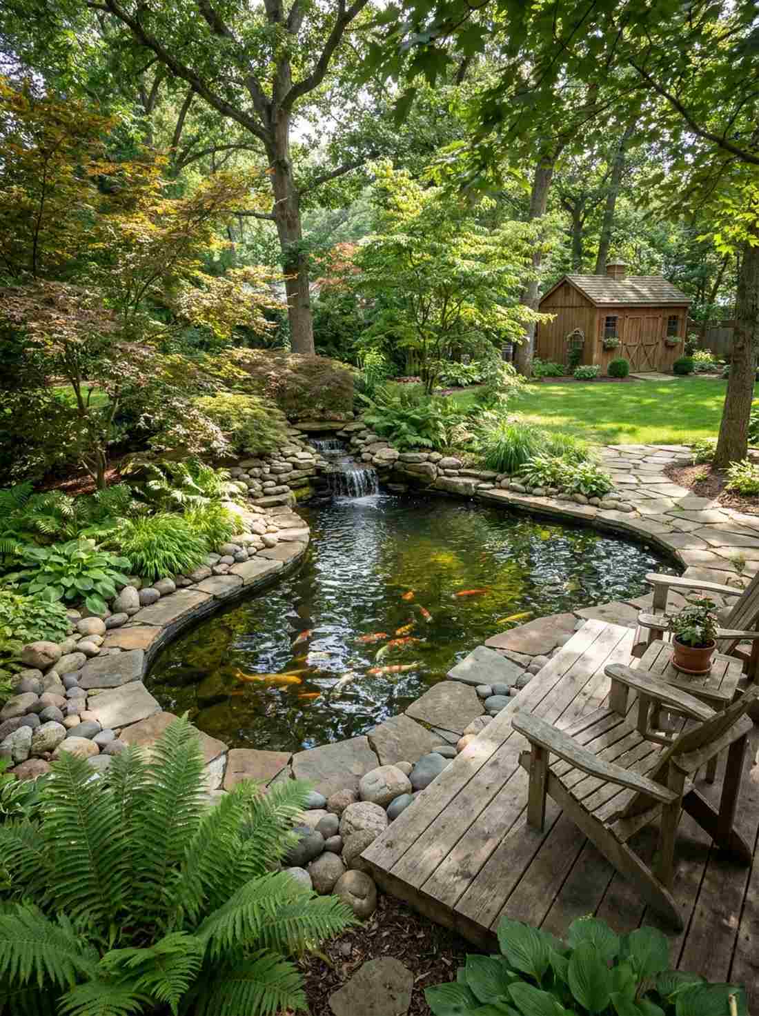 koi pond with curved edges