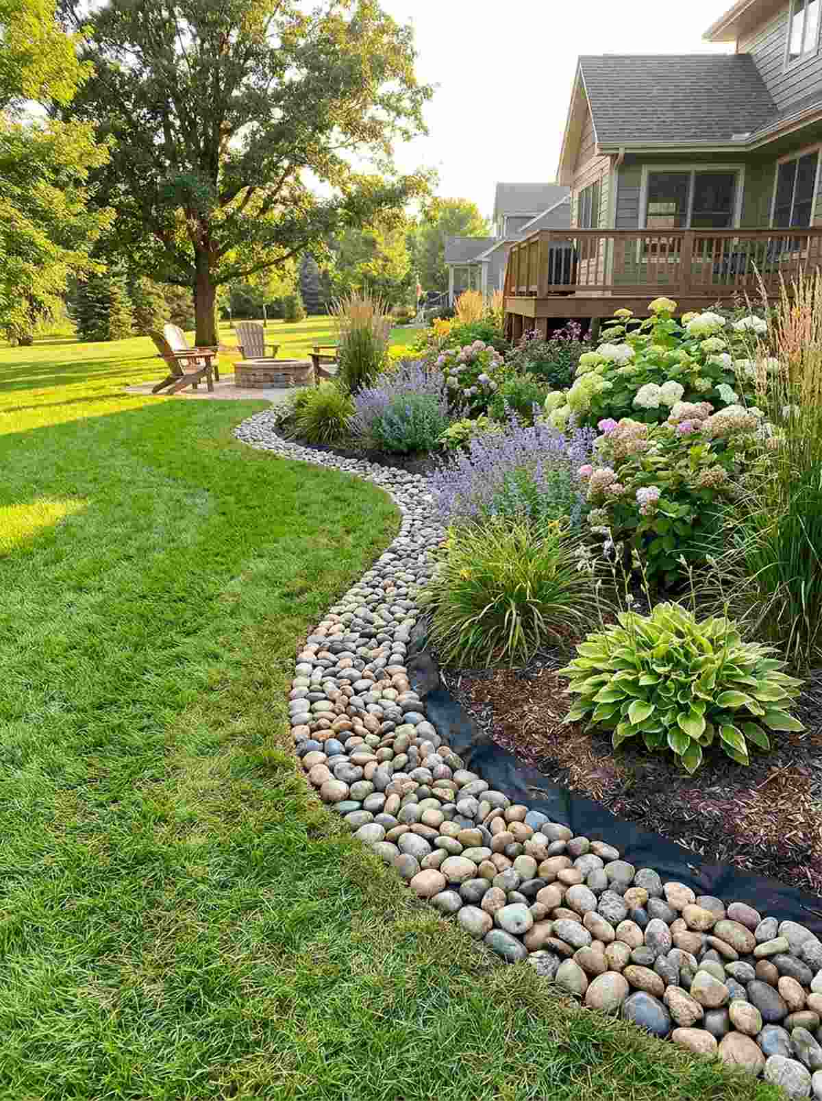 river rock garden bed edging