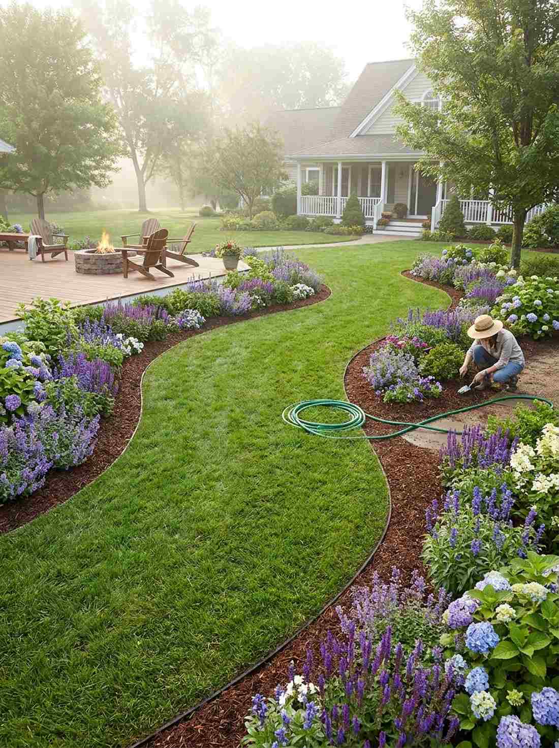 serpentine border with central lawn panel