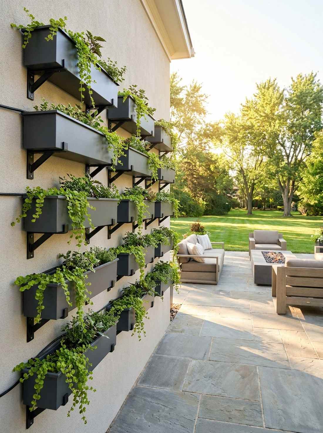 stacked trough planters with grid layout