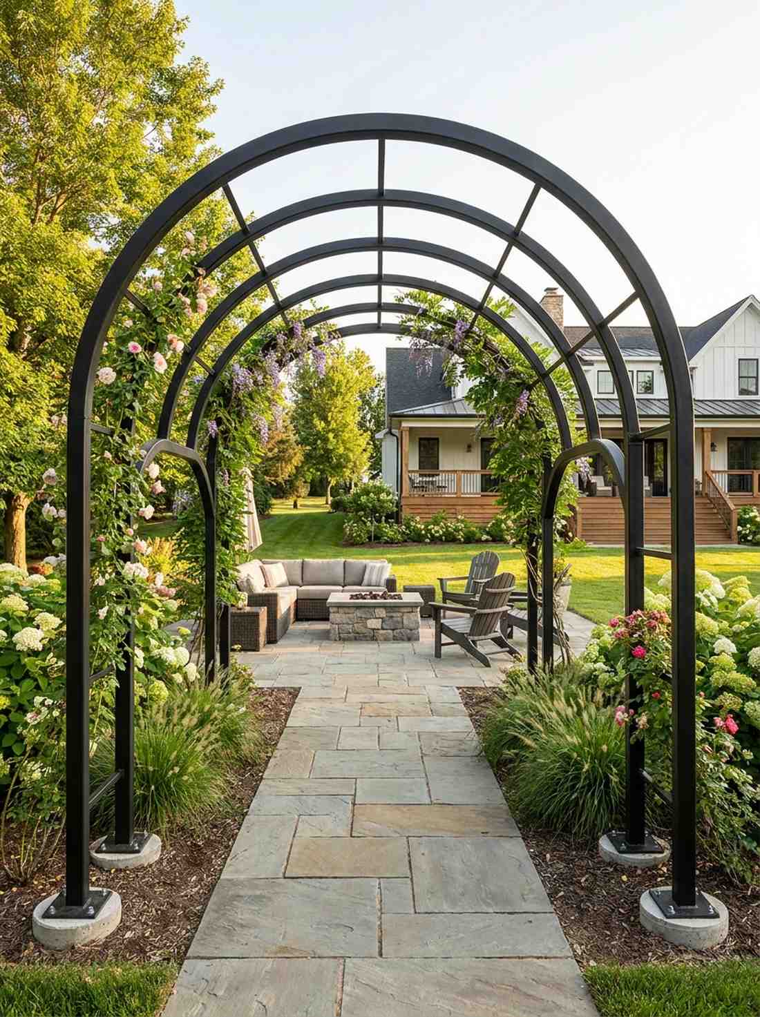 steel arched pergola with powder coating