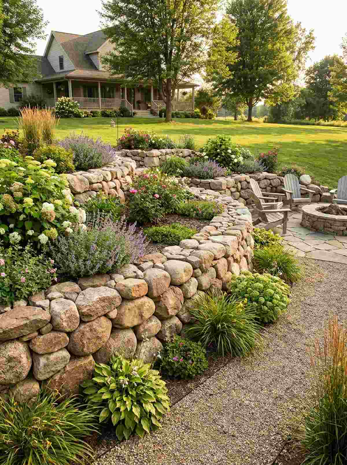 traditional fieldstone retaining wall