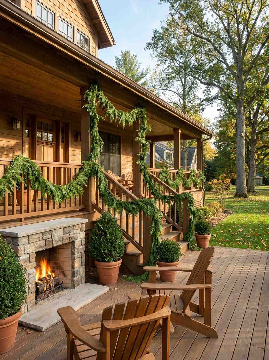 unadorned cedar garland along railings