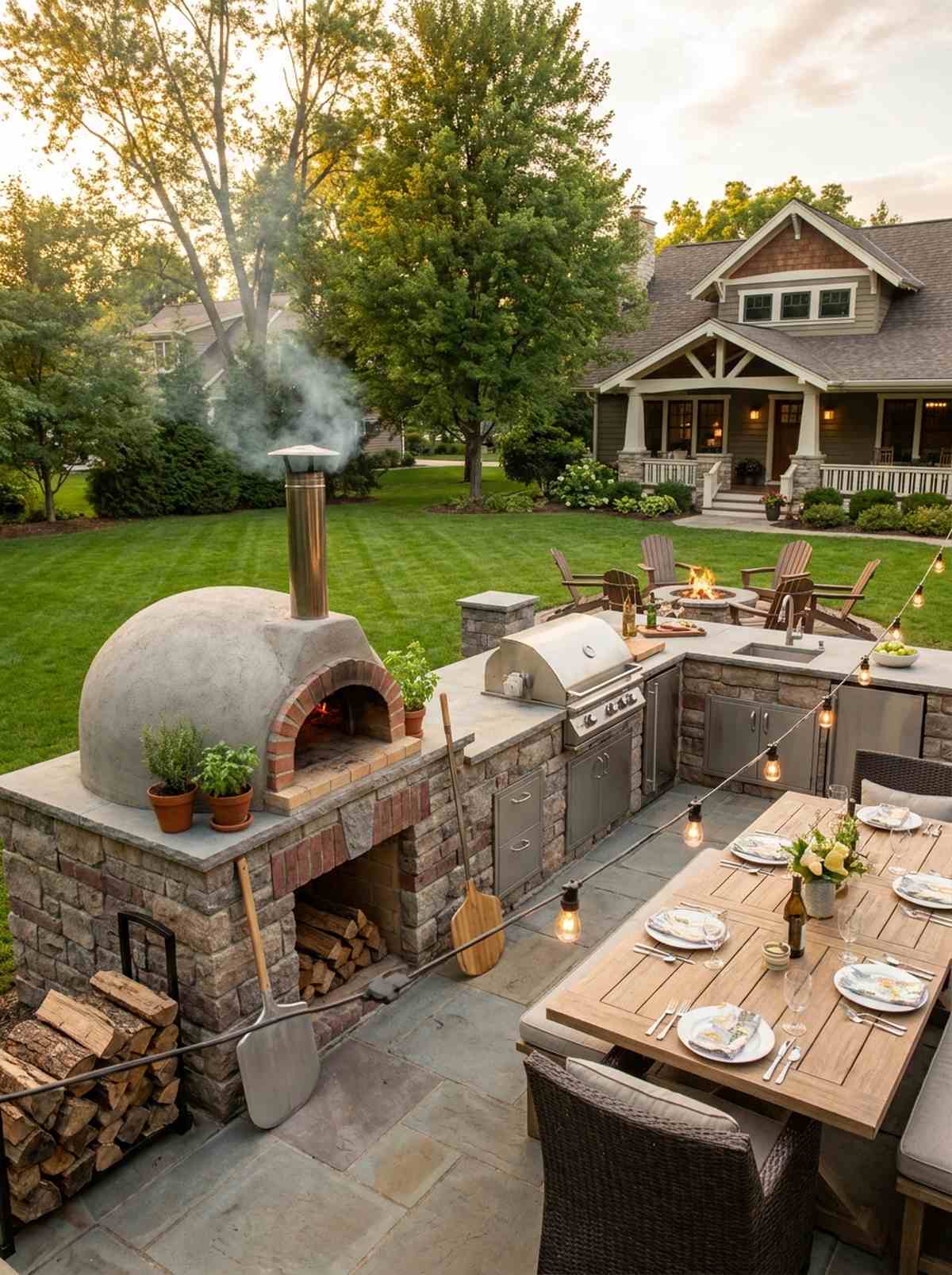 outdoor kitchen with pizza oven