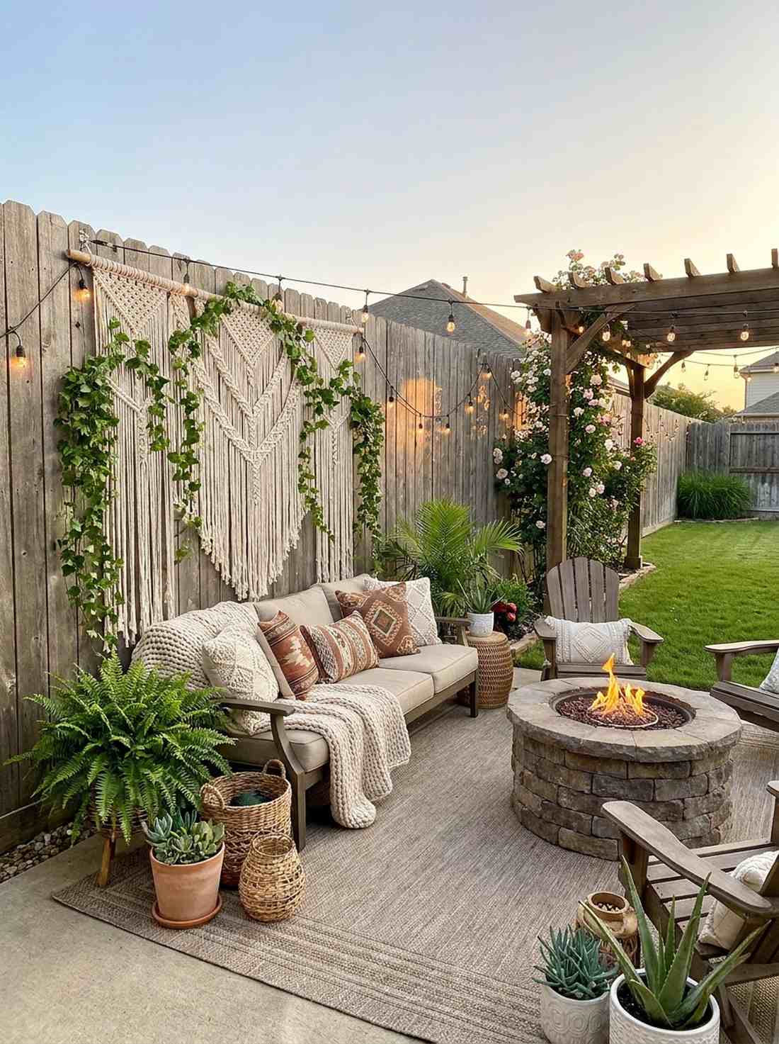 outdoor tapestry and climbing plant combo
