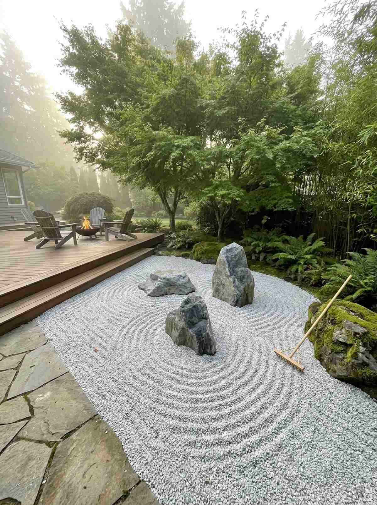 raked gravel island composition