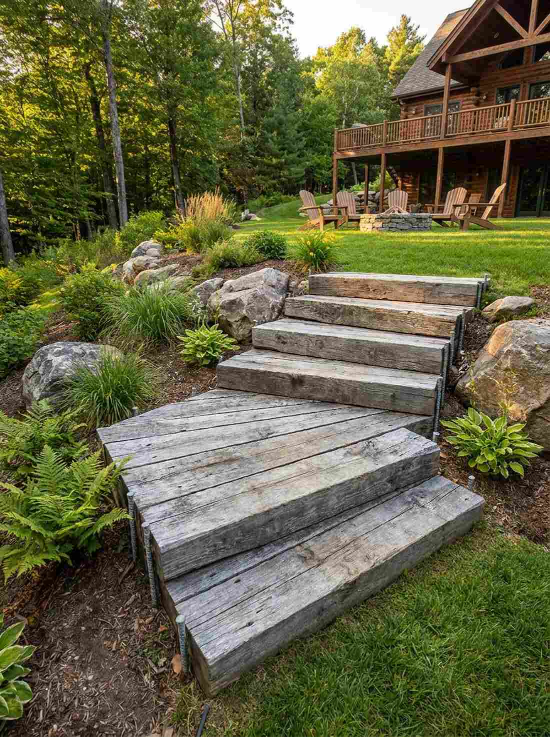 reclaimed railway sleeper steps