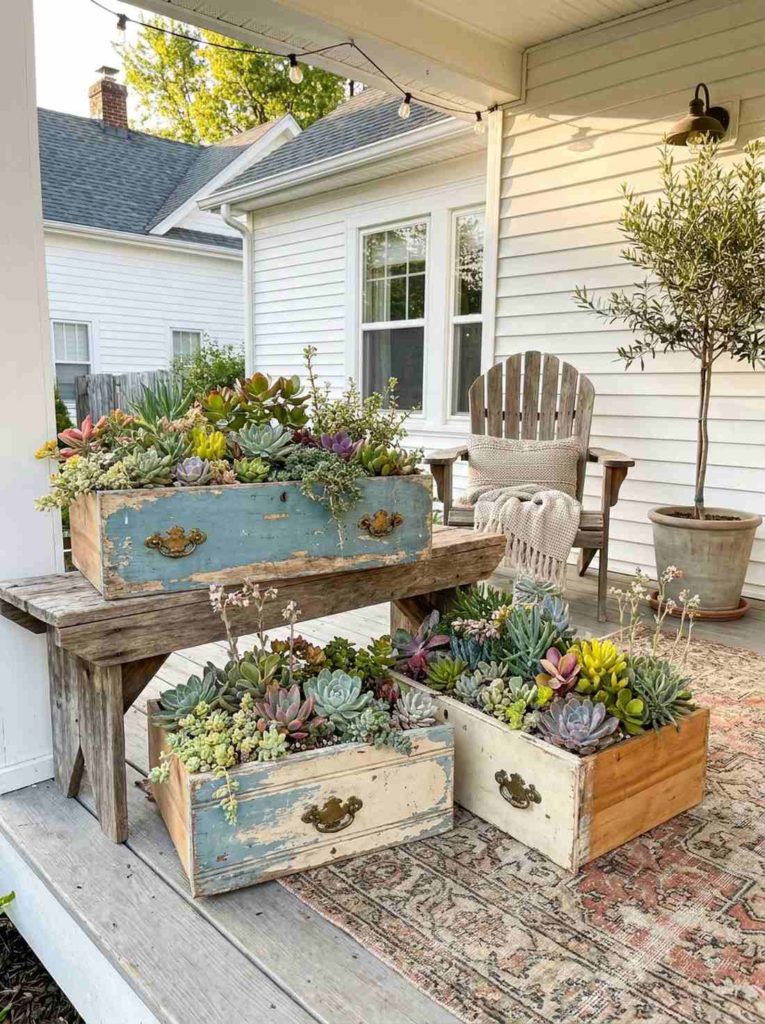salvaged drawer plant boxes