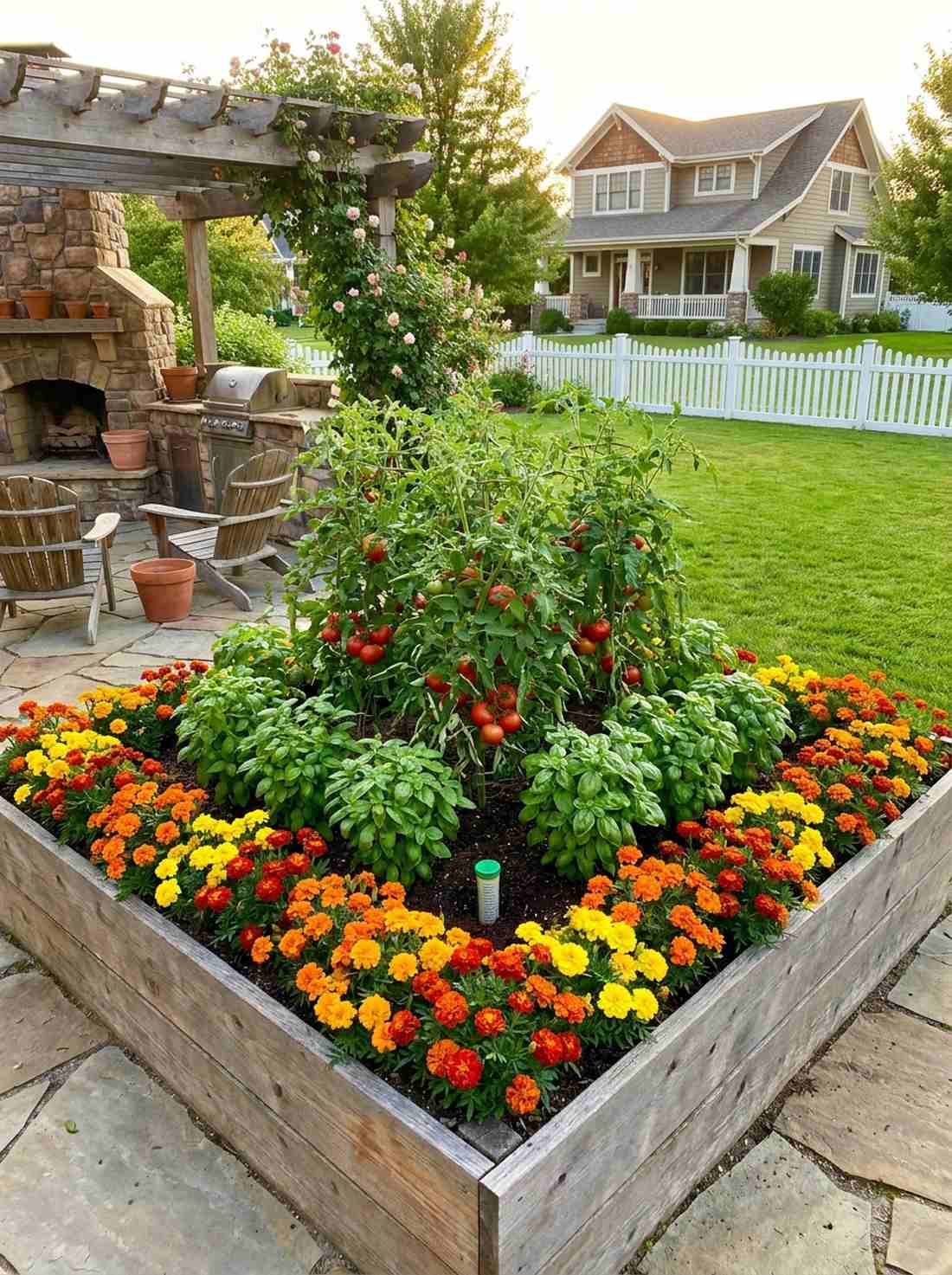 tomato basil marigold triangle