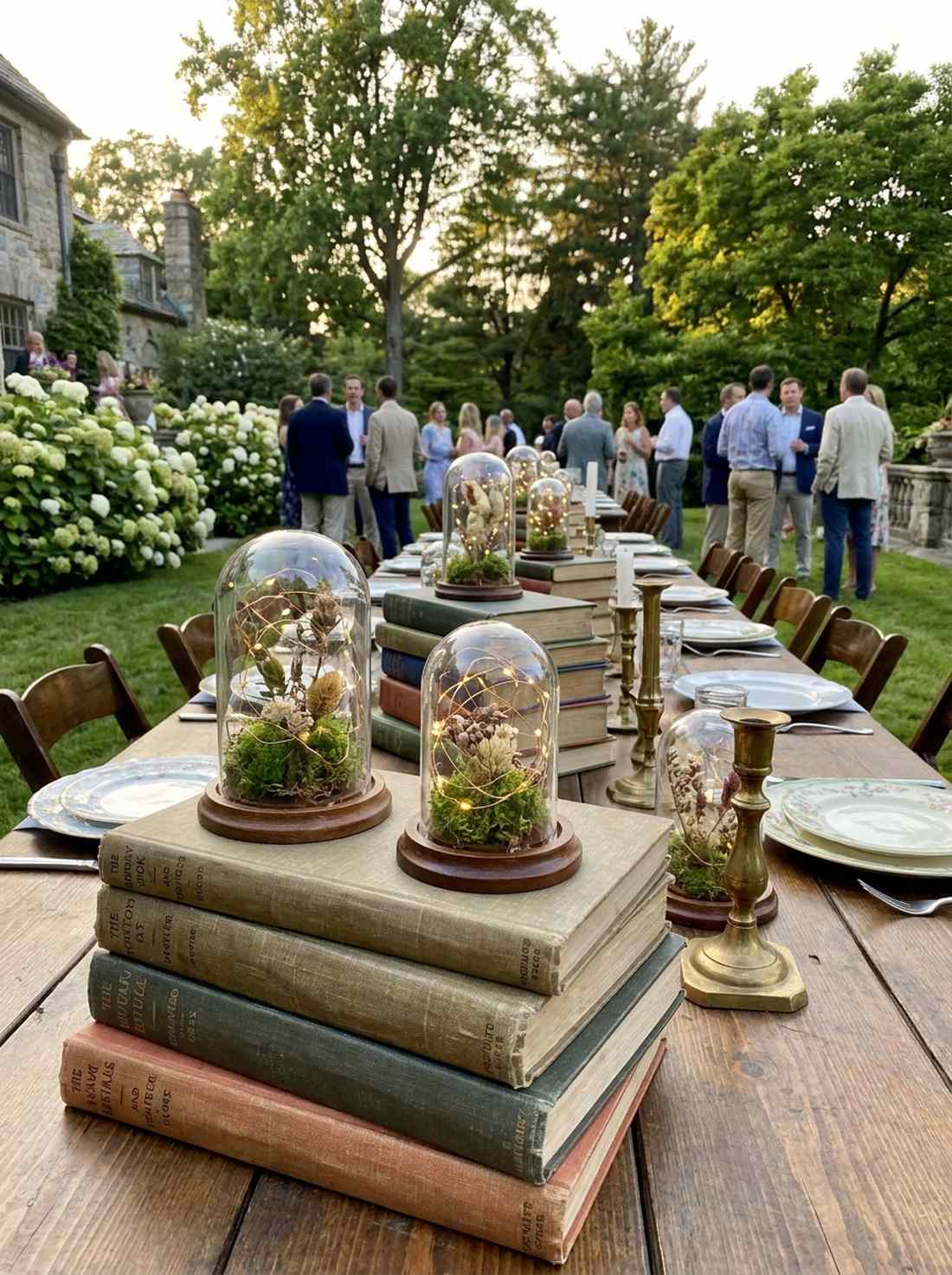 vintage book stacks with cloches
