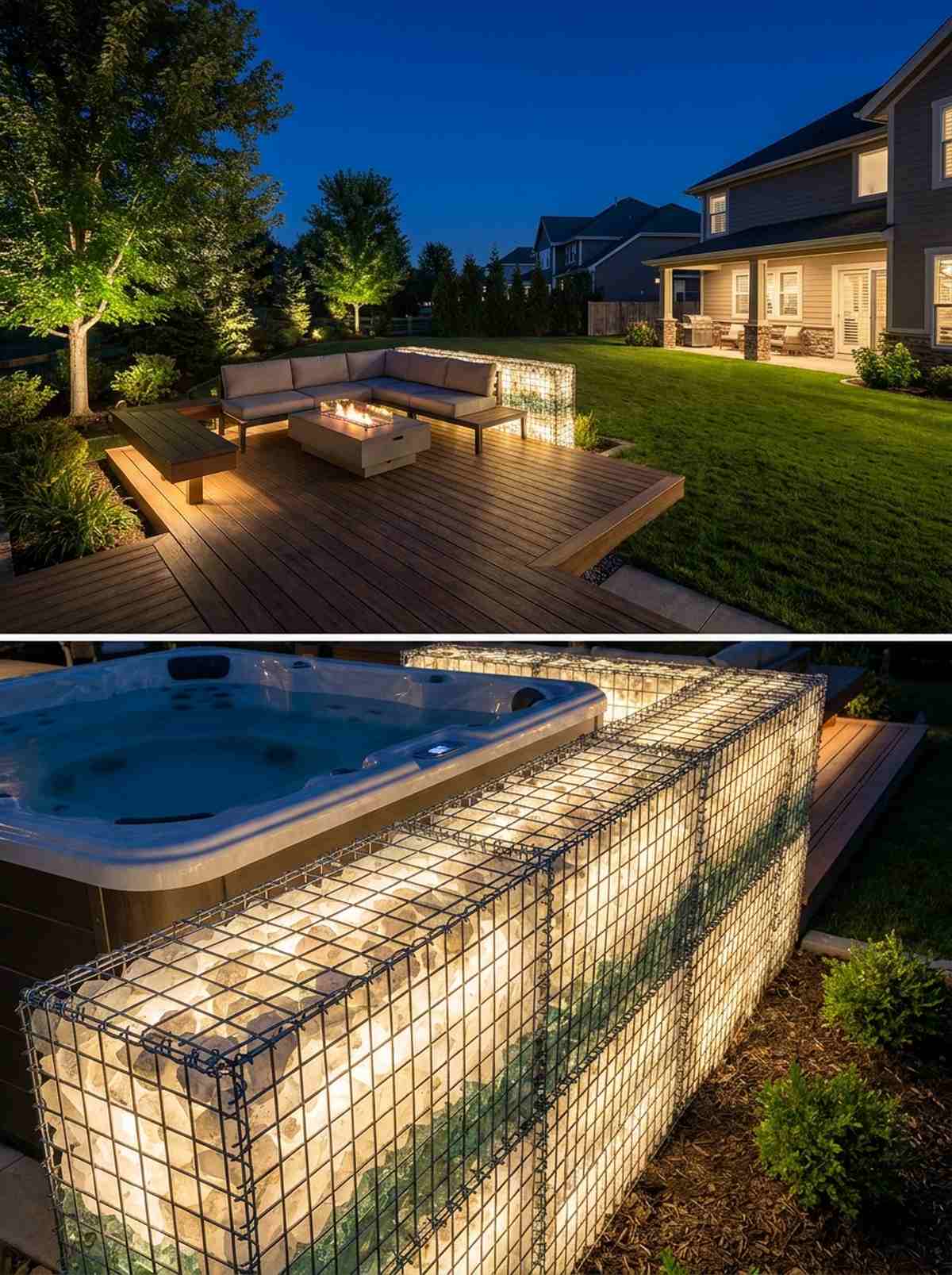 backlit gabion wall