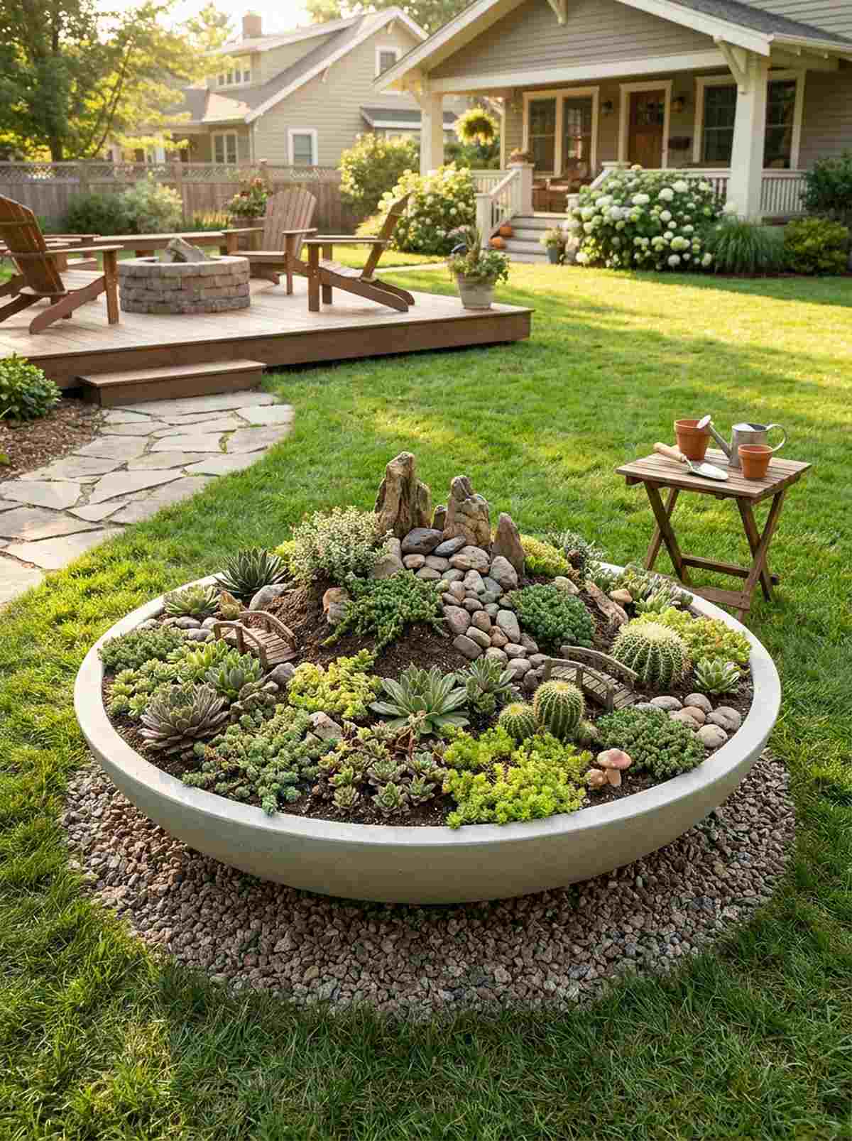 circular low bowls ground level gardens