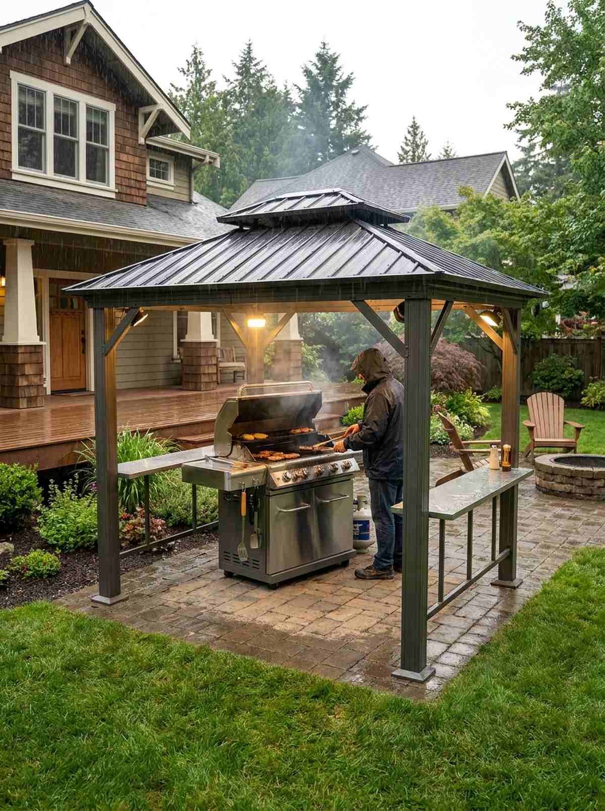 covered outdoor grilling station