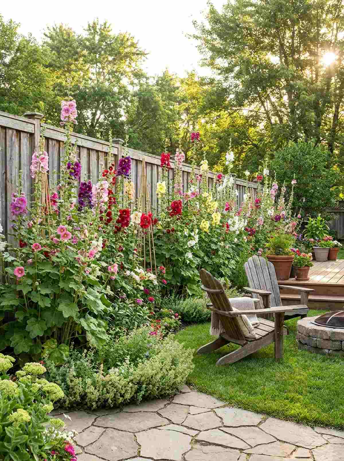 hollyhock fence row