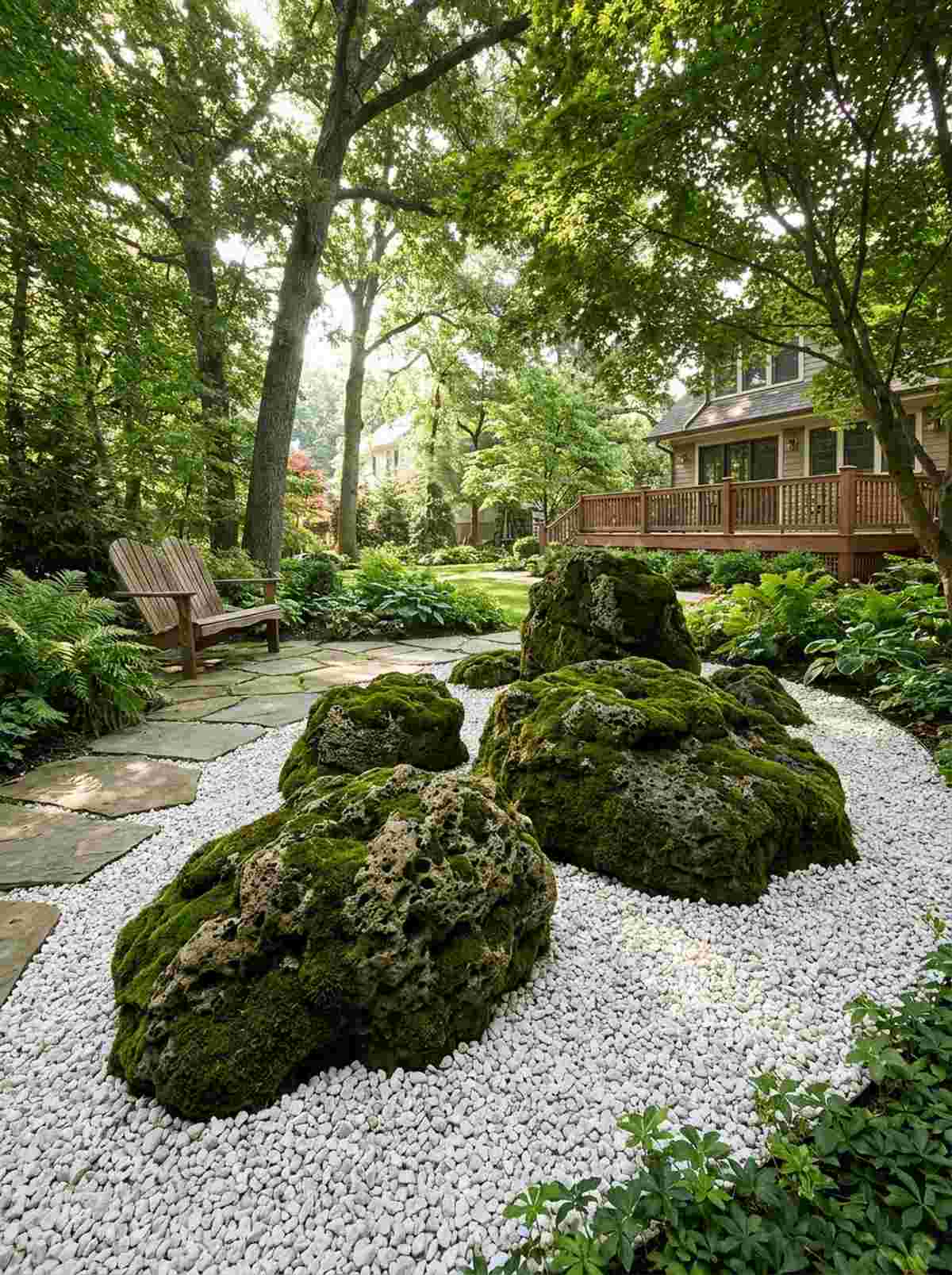 moss boulder cluster with gravel sea