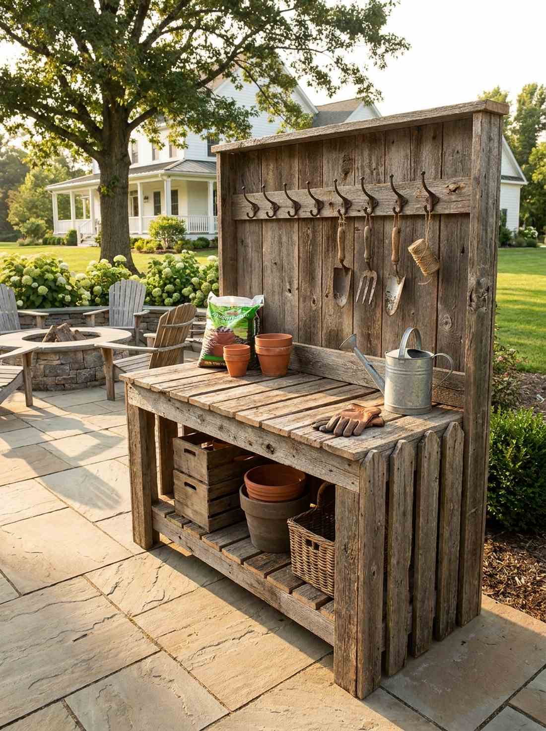 reclaimed wood potting bench