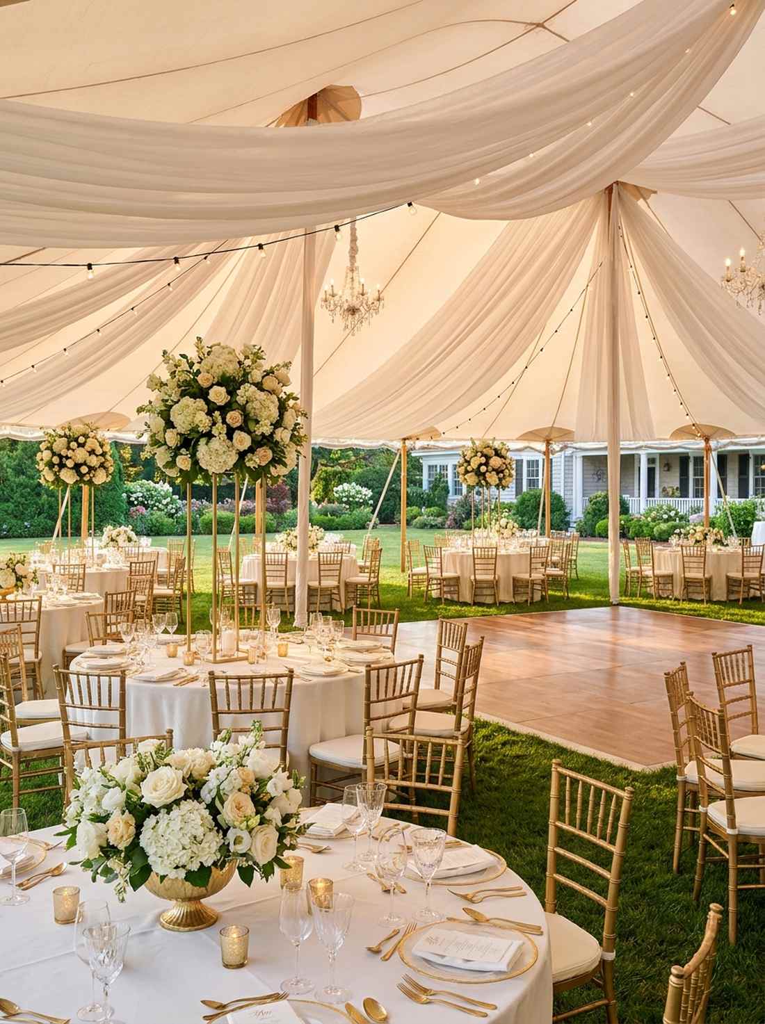 round tables with varied height centerpieces