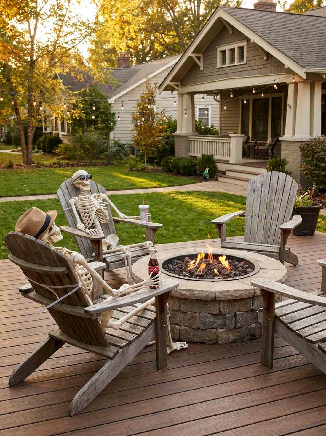 skeletons lounging on adirondack chairs