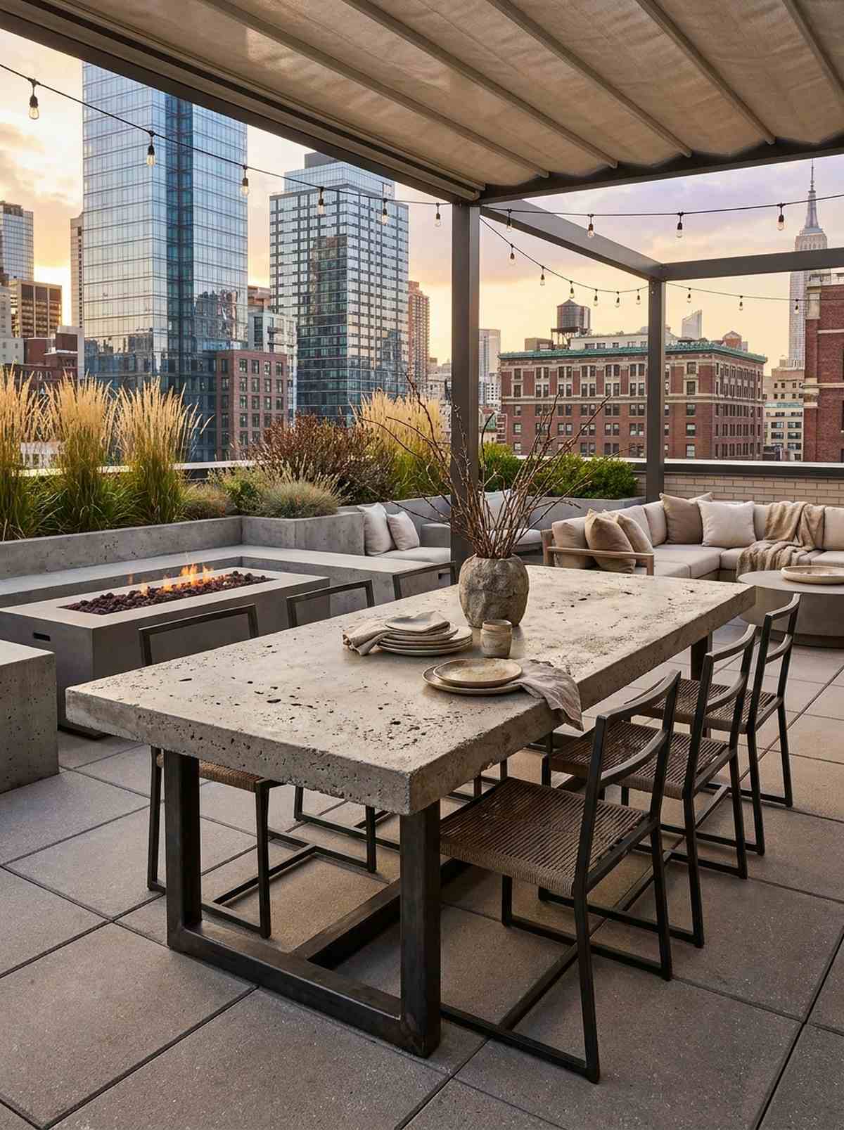 concrete top dining table with steel frame