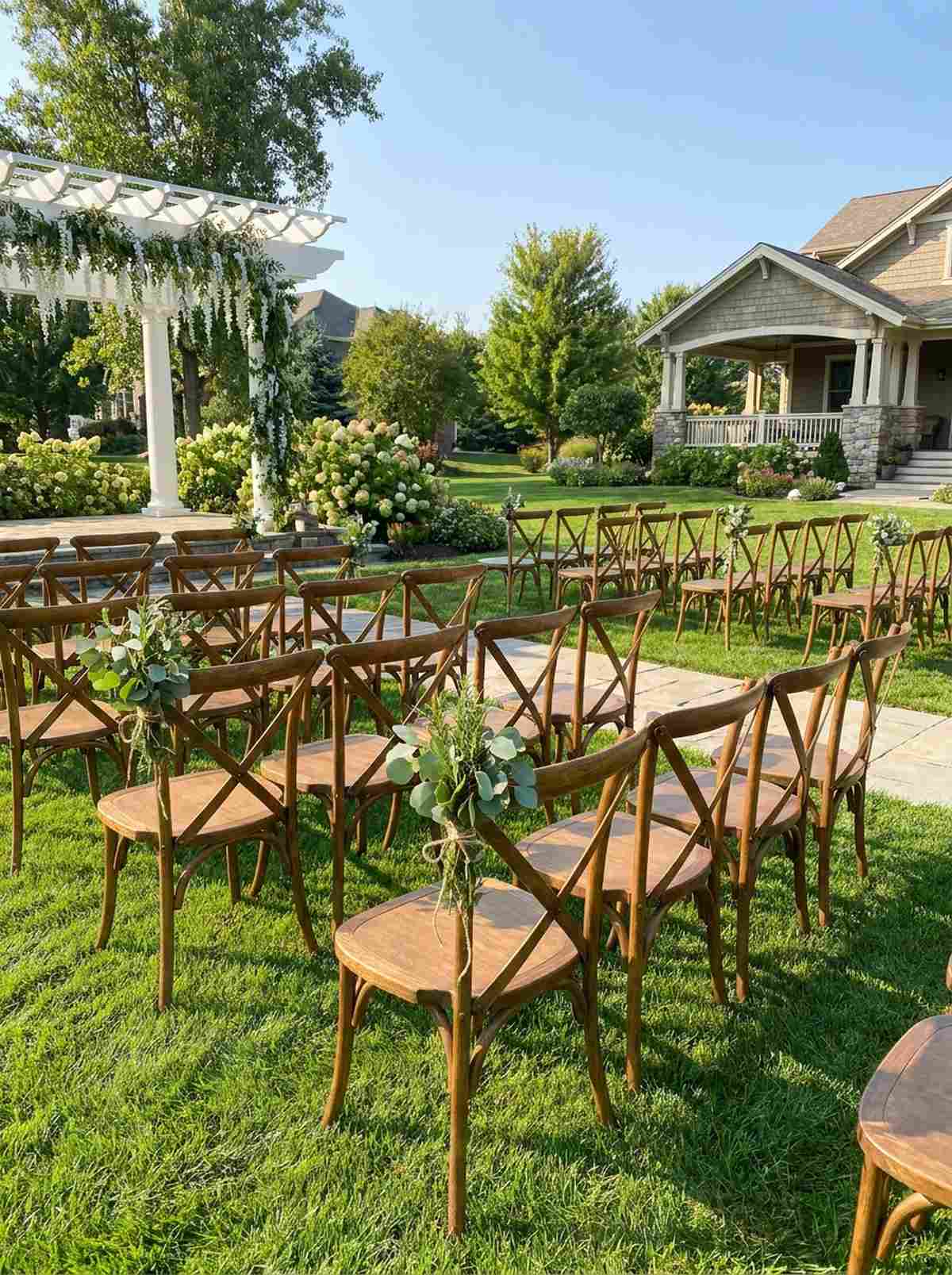 cross back chairs with floral ties