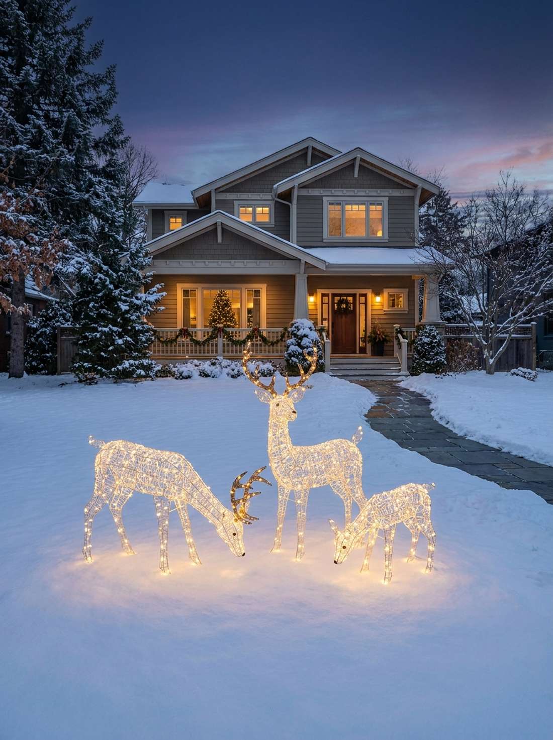 illuminated reindeer family