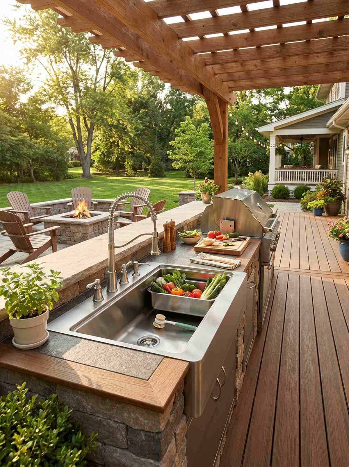 outdoor sink with hot and cold water
