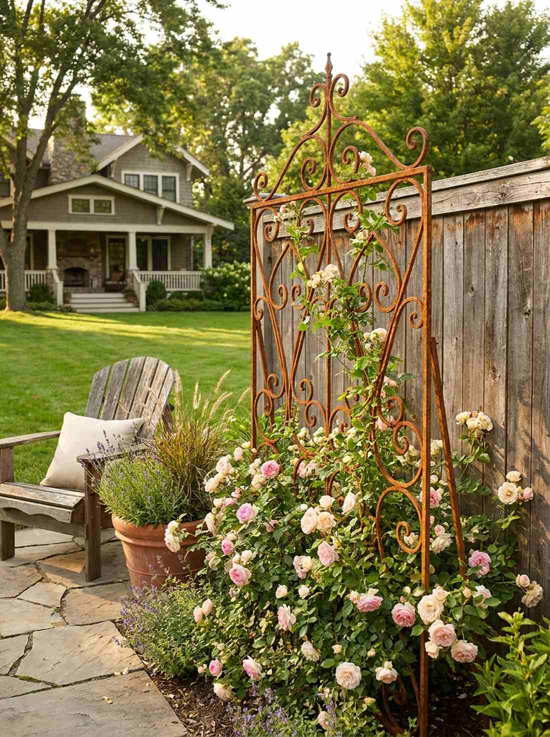rusted iron garden trellis