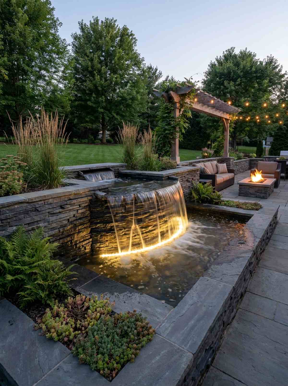 stacked slate waterfalls