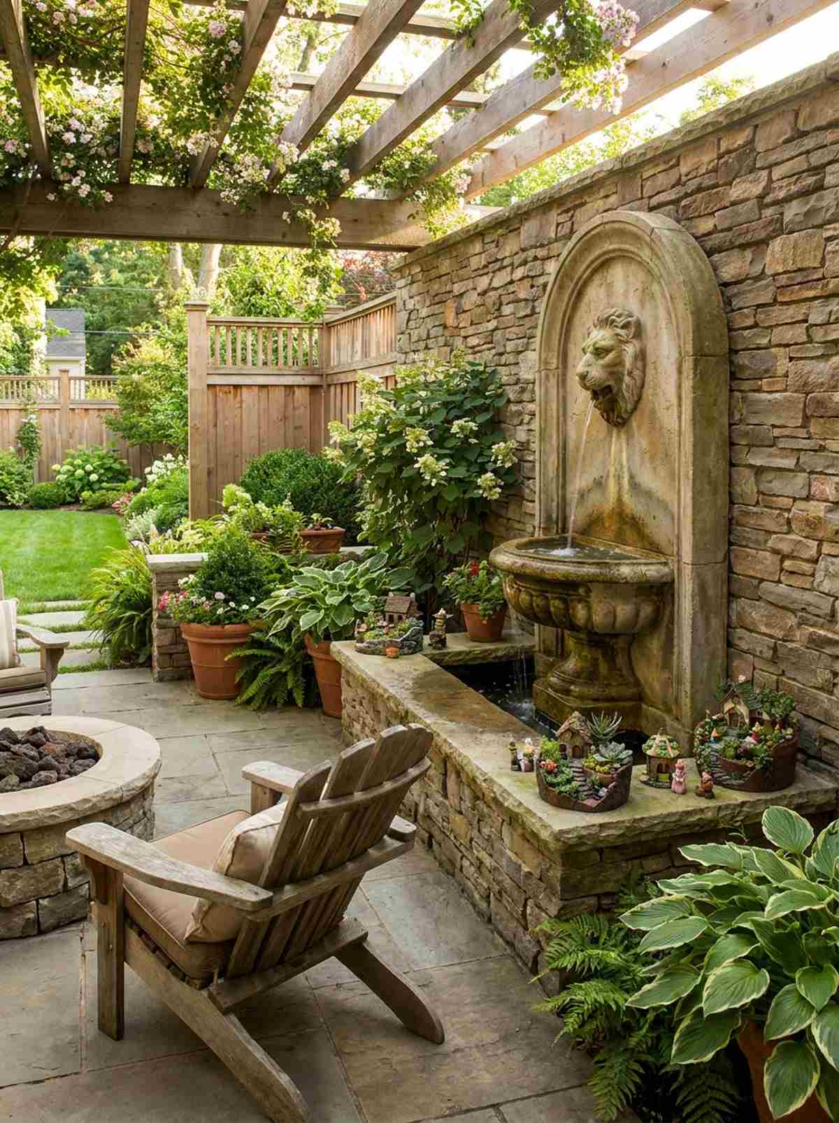 stone wall fountain accent