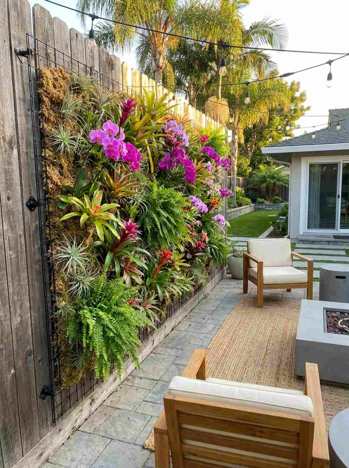vertical garden wall with epiphytes
