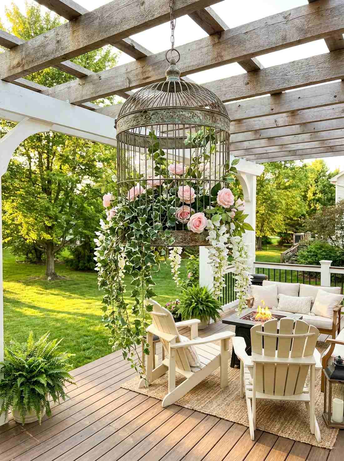 vintage birdcage floral installation