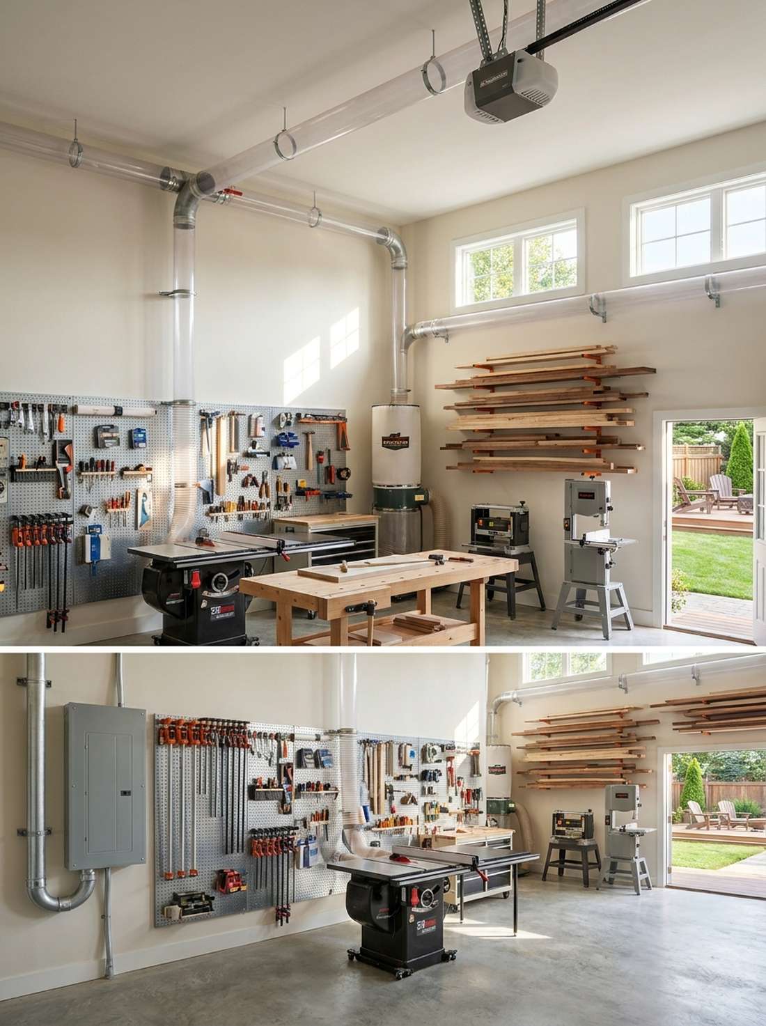 woodworking workshop with dust collection