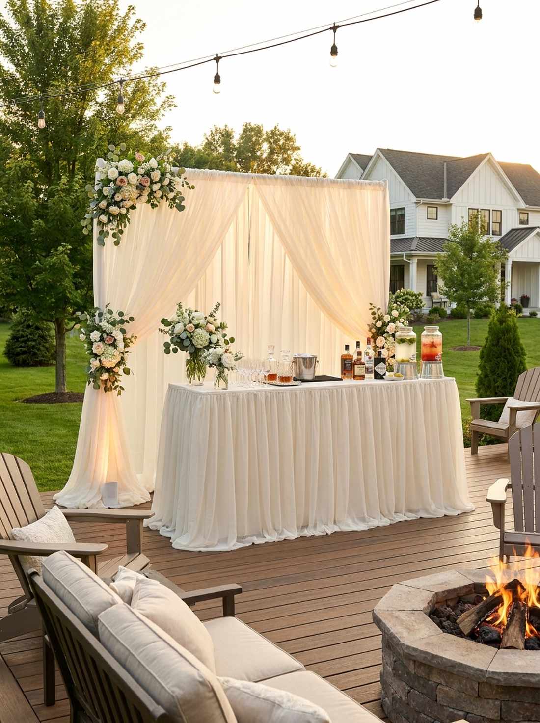 bar station with draped fabric backdrop