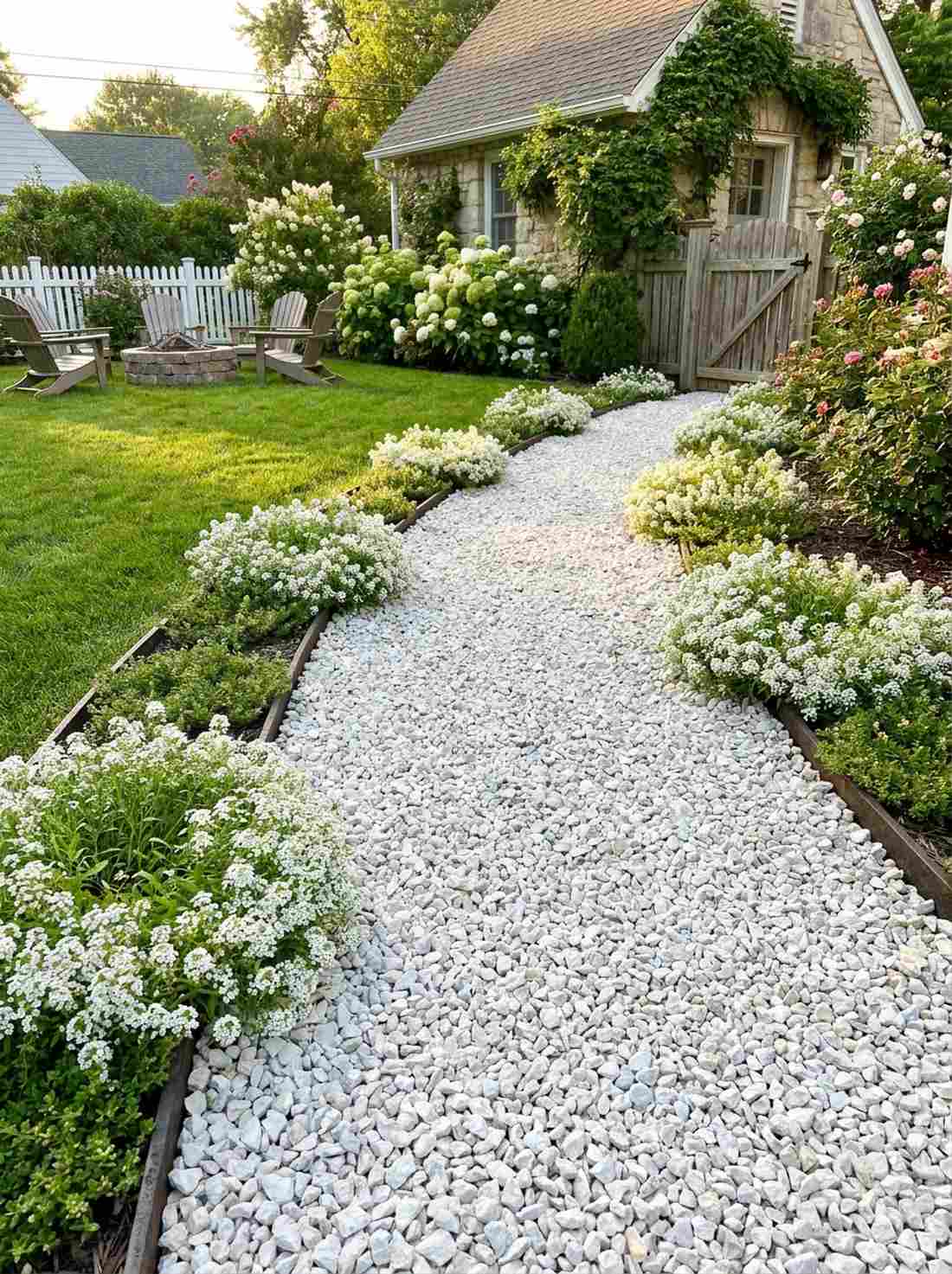 limestone gravel with planted edges