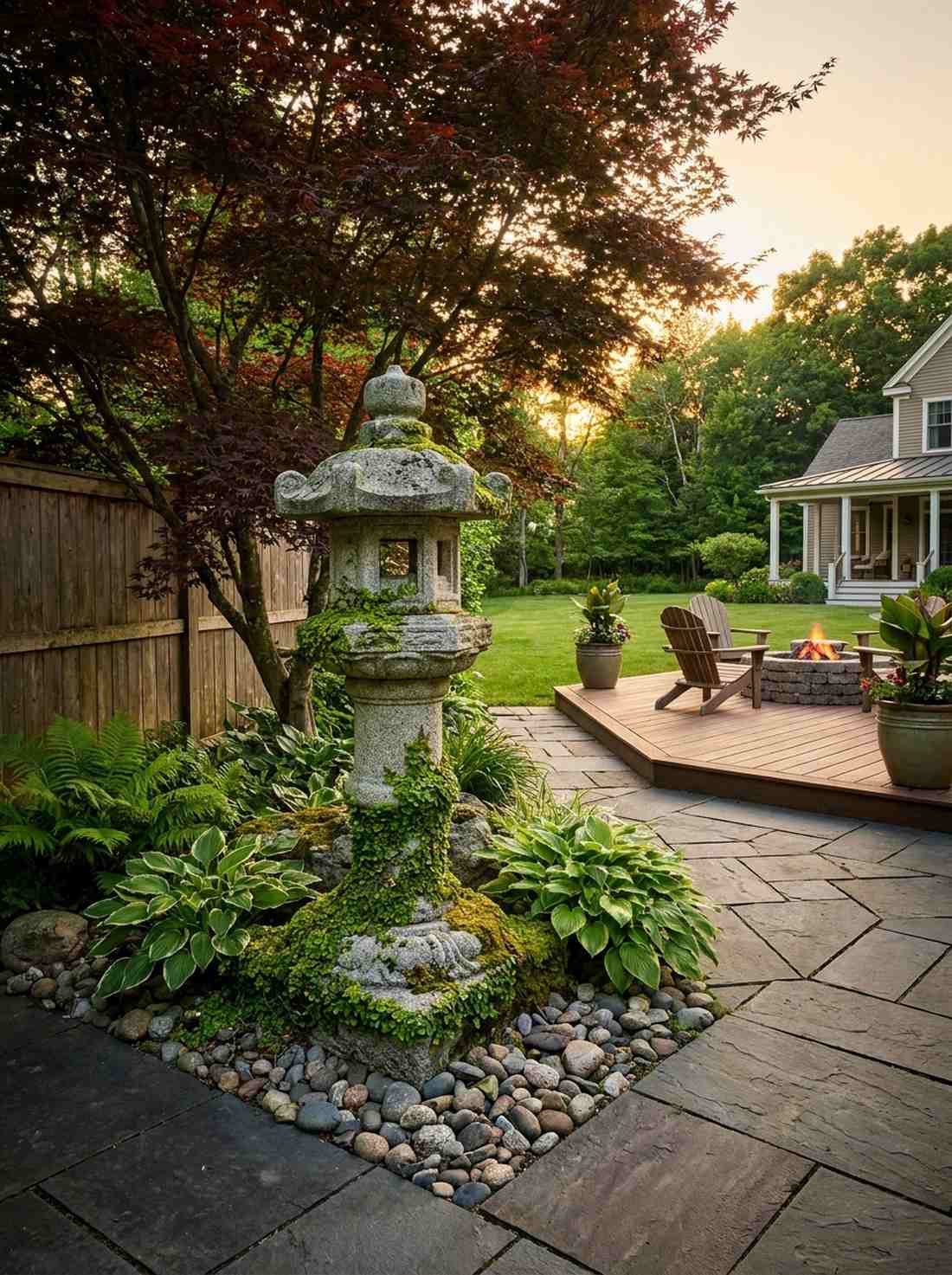 moss around stone lanterns