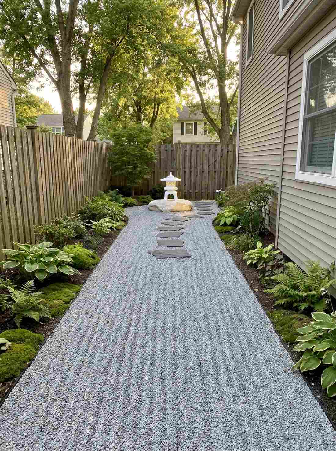 narrow side yard zen corridor