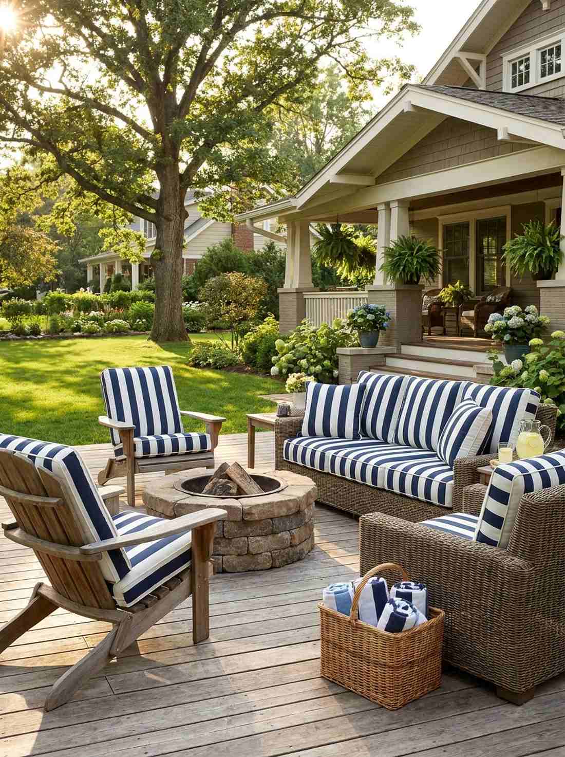 navy and white striped cushions