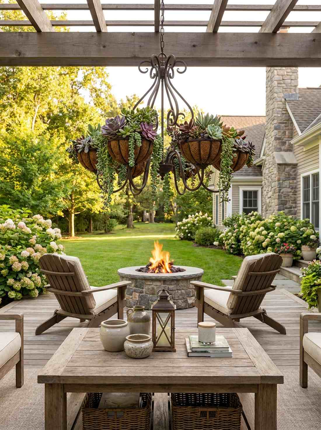 outdoor chandeliers with plants